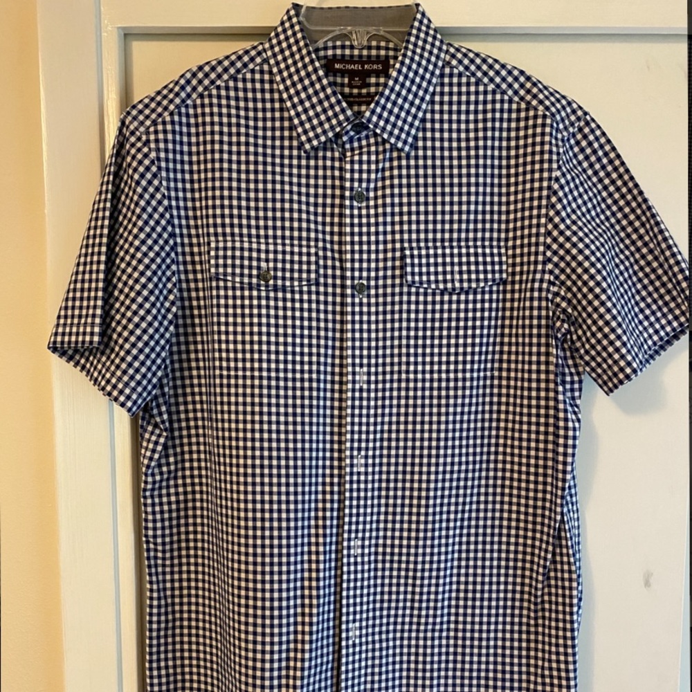 Michael Kors Blue Plaid Shirt Sz M